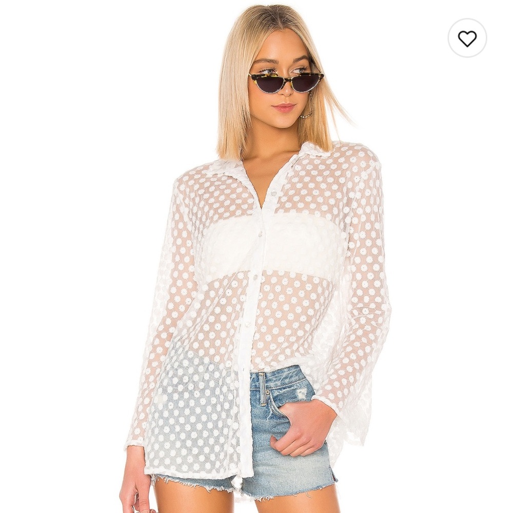 LPA White Sheer Polka Dot Blouse